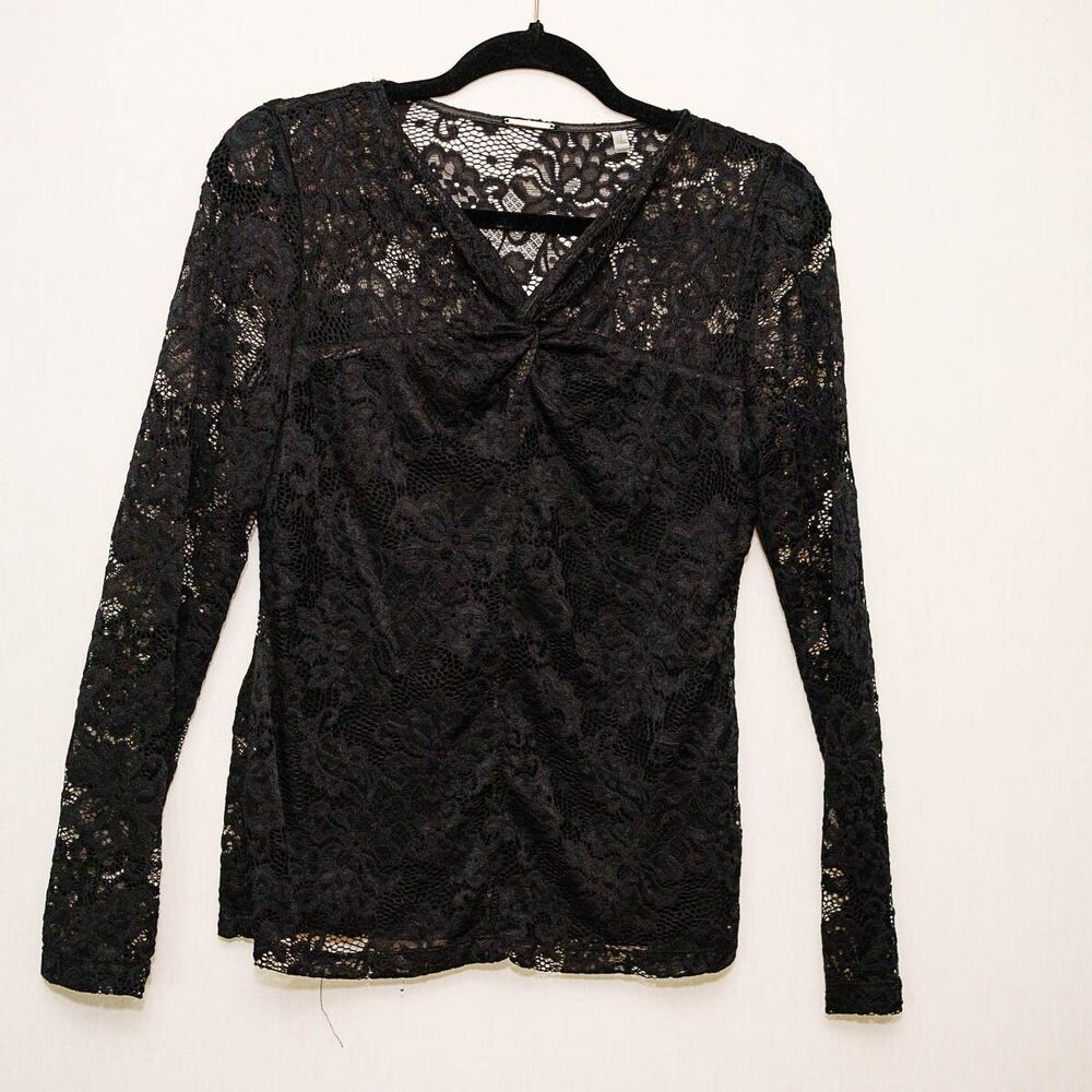 Elie Tahari Top Small Black lace blouse S‎ goth witchy whimsygoth